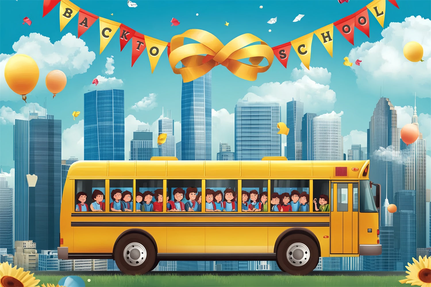 Backdrop für Back To School Gelber Schulbus Stadtbild Hintergrund CSH3-55