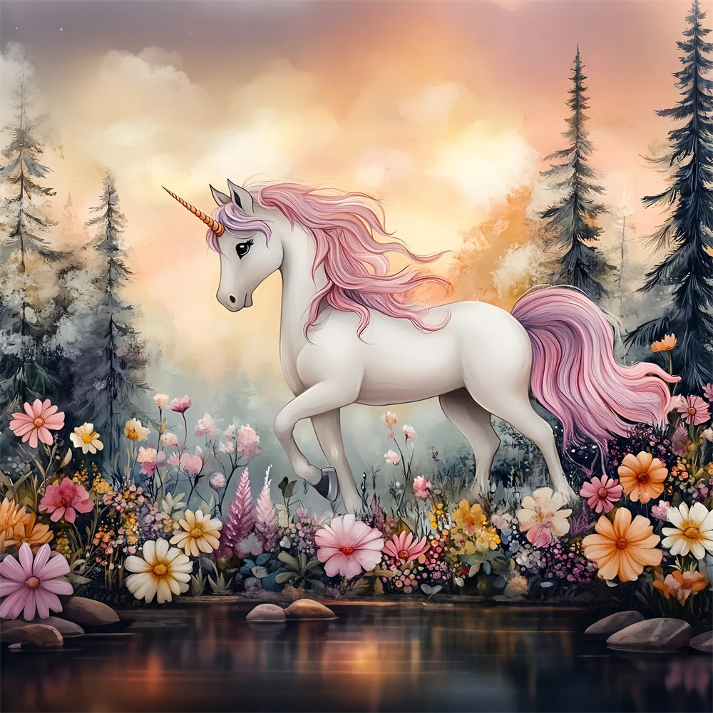 Märchenhafter Wald Hintergrund Fantasie Einhorn Garten Hintergrund CSH4-120