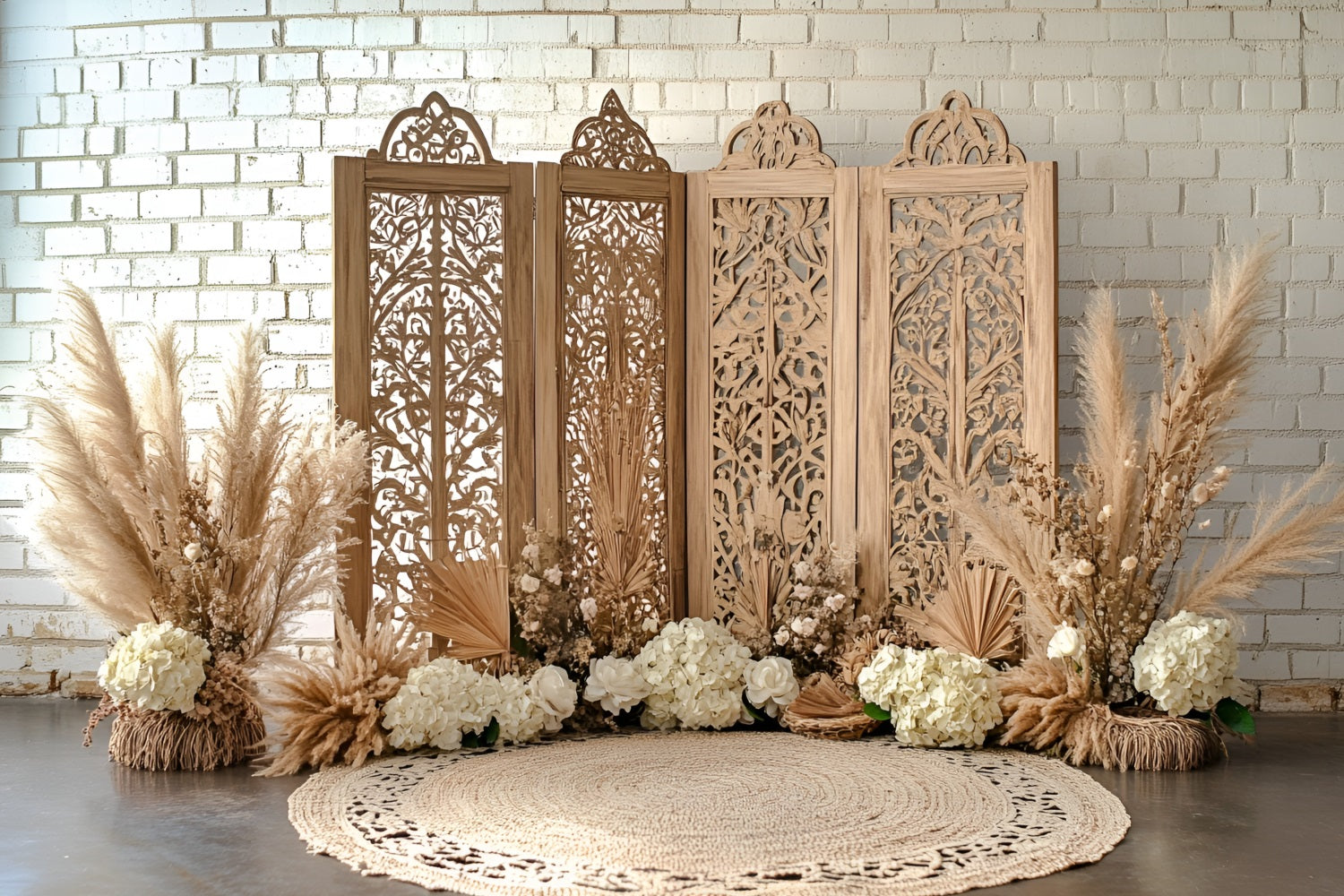 Boho Backdrops Geschnitzter Holzschirm Floral Backdrop CSH4-129