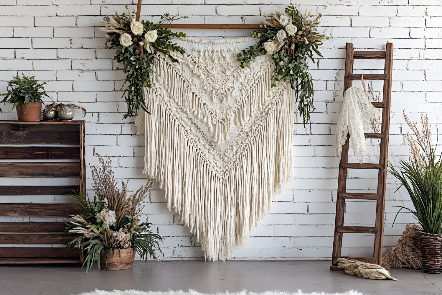 Boho Fotohintergrund Wandteppich Blume Holzhintergrund CSH4-138