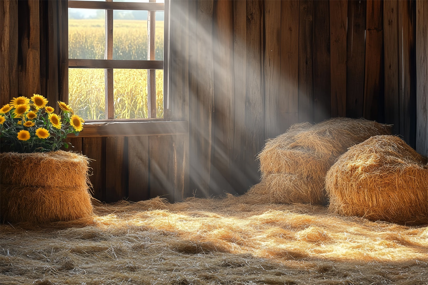 Scheune Backdrop Stroh Fenster Sonnenblumen Backdrop CSH4-212
