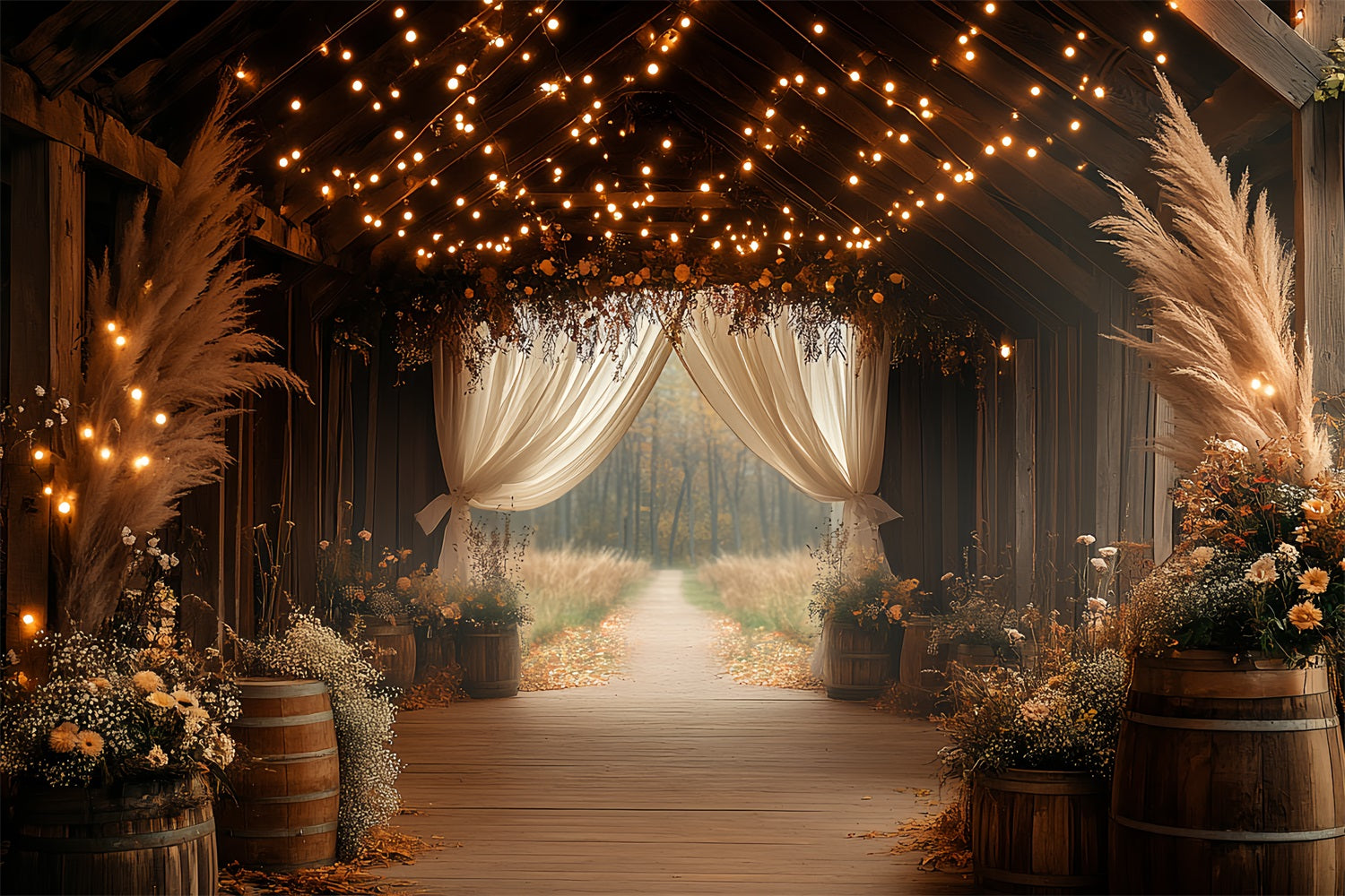 Boho-Hintergrund Pampas Blumen Scheune Eingang Hintergrund CSH4-216