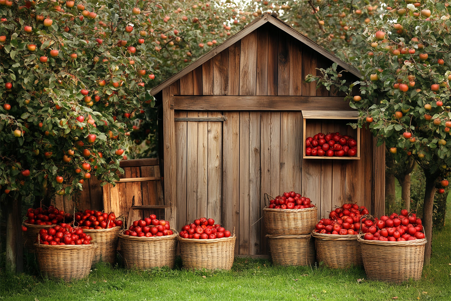 Holzscheune Backdrop Holz Apfel Ernte Hintergrund CSH4-225