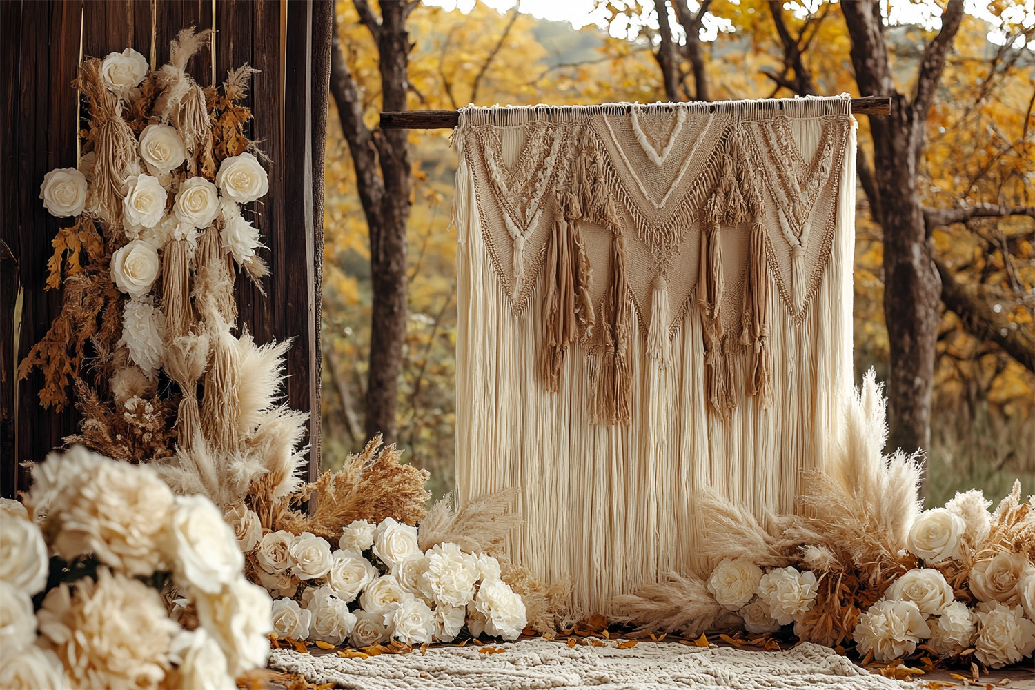 Boho Fotokulisse Herbst Makramee Blumen Hintergrund CSH4-232