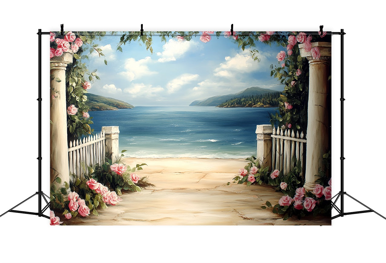 Vintage Backdrops für Fotografie Seaside Garten Säulen Hintergrund CSH4-271