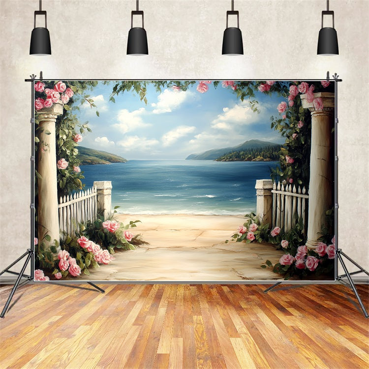 Vintage Backdrops für Fotografie Seaside Garten Säulen Hintergrund CSH4-271