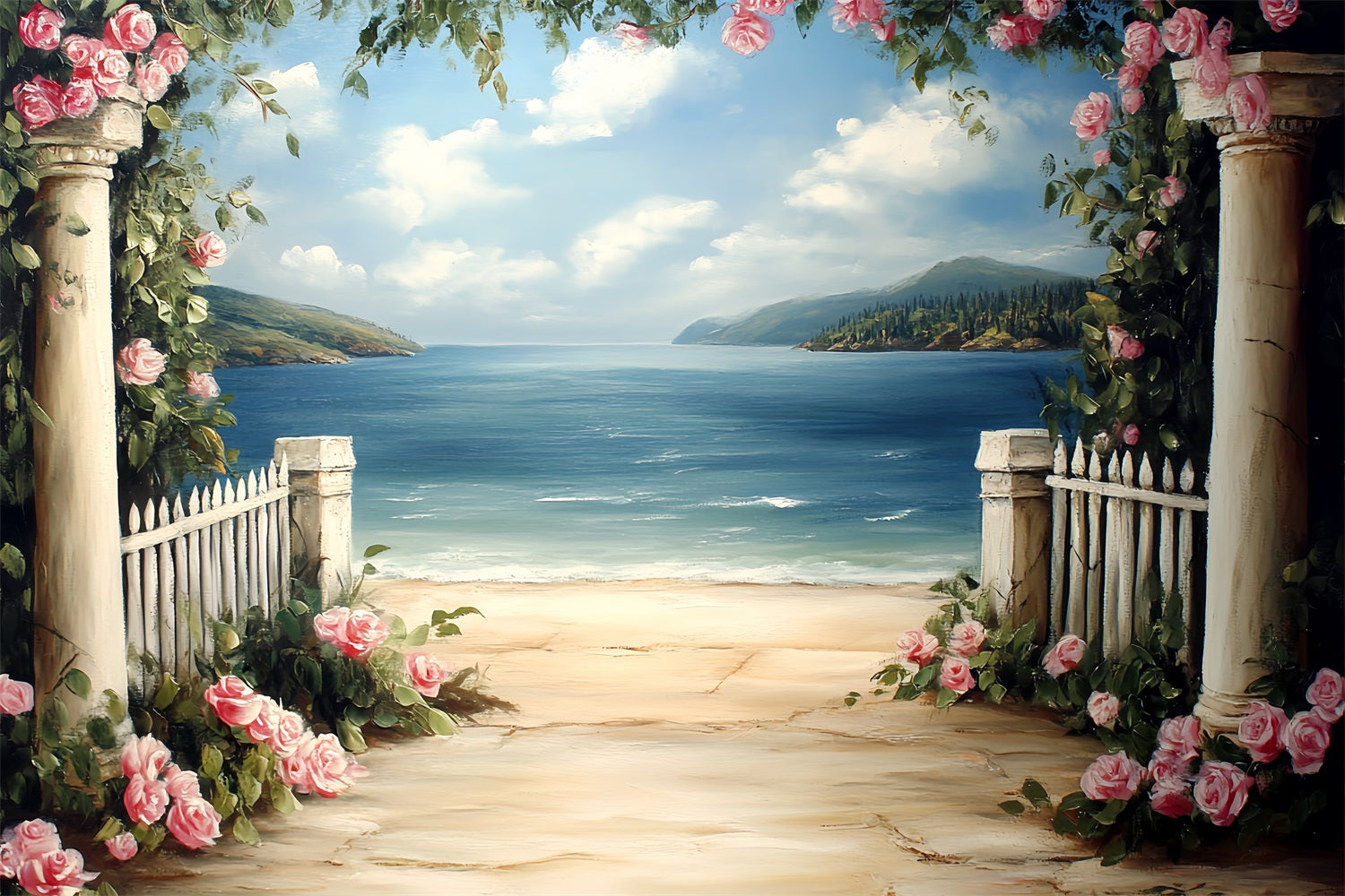 Vintage Backdrops für Fotografie Seaside Garten Säulen Hintergrund CSH4-271
