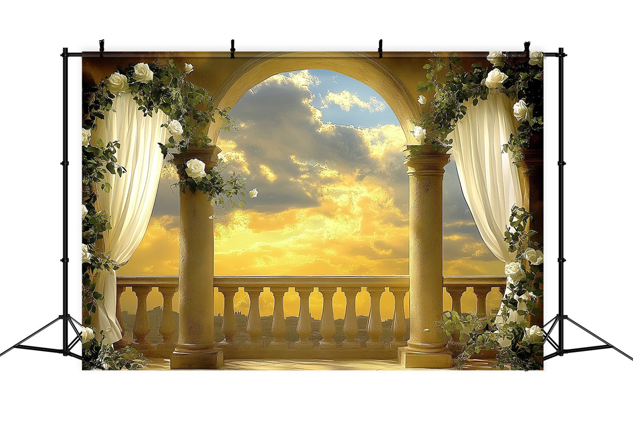 Vintage-Fotohintergrund Sonnenuntergang Torbogen Floral Hintergrund CSH4-307