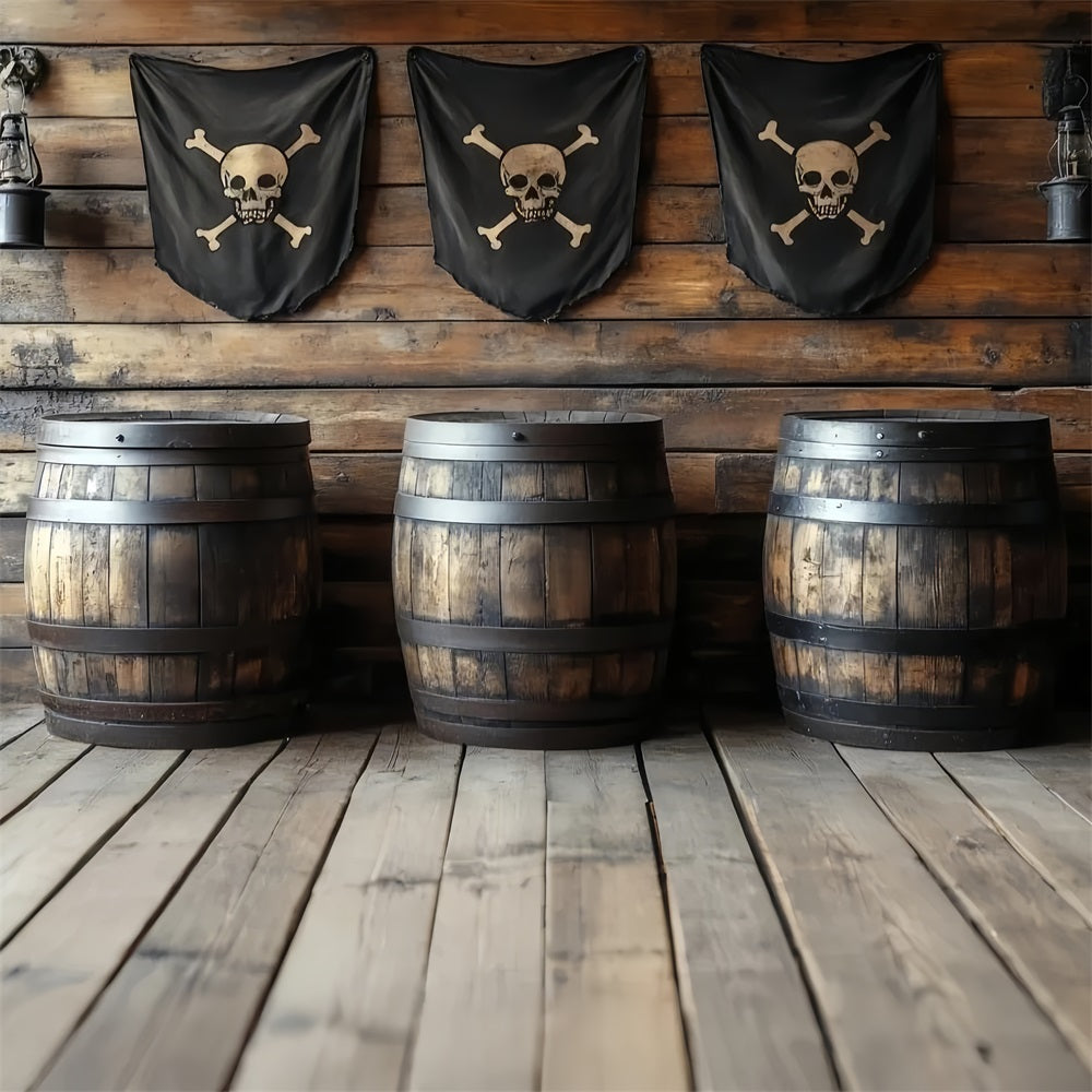 Hintergrund Vintage Piraten Taverne Fässer Flaggen Hintergrund CSH4-313