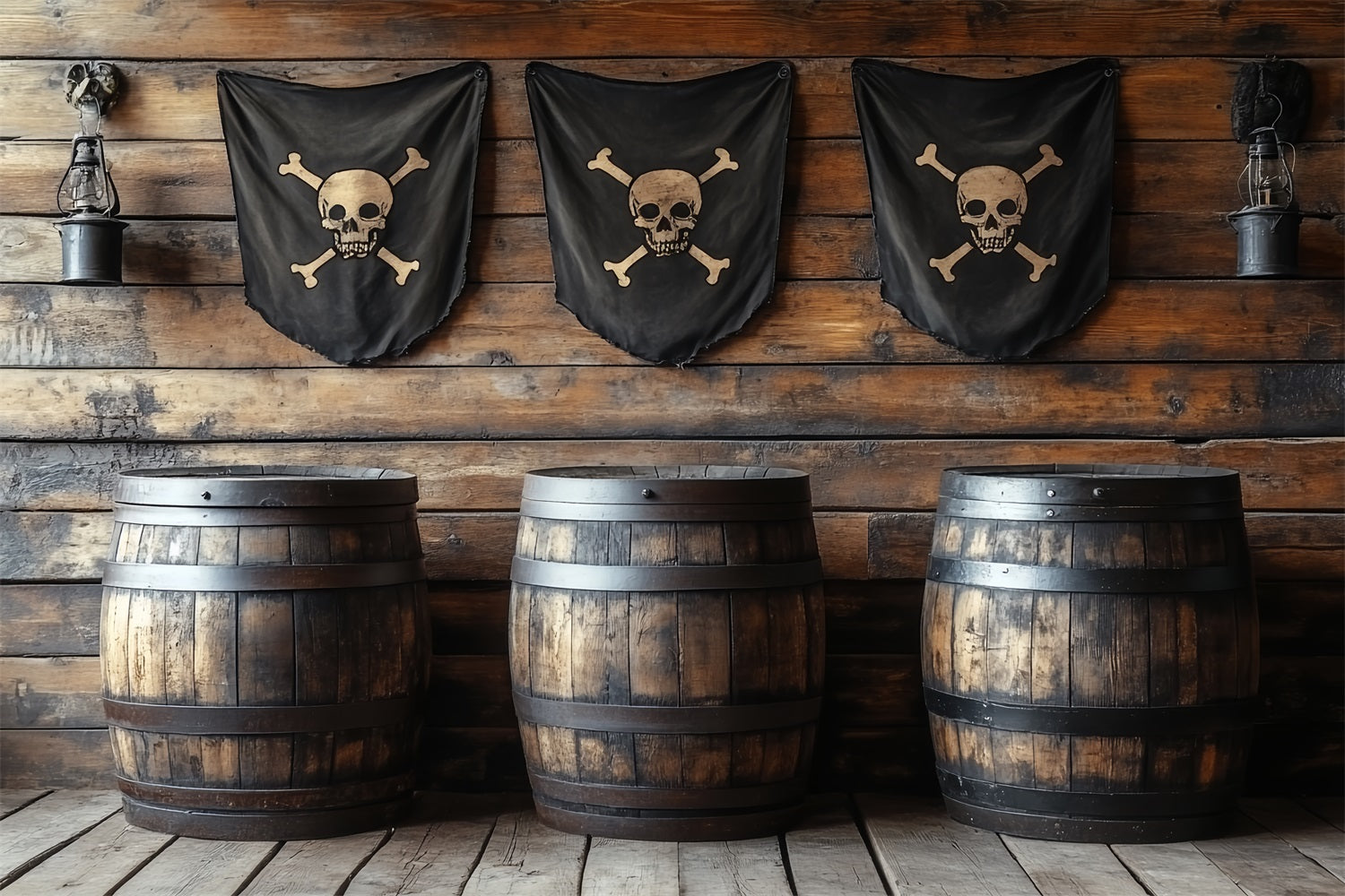 Hintergrund Vintage Piraten Taverne Fässer Flaggen Hintergrund CSH4-313