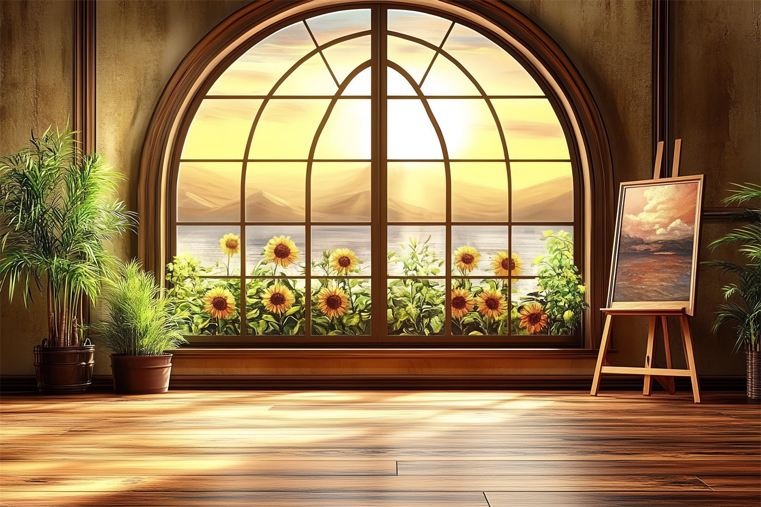 Fotohintergrund Vintage Sonnenblumengarten Fensterhintergrund CSH4-317