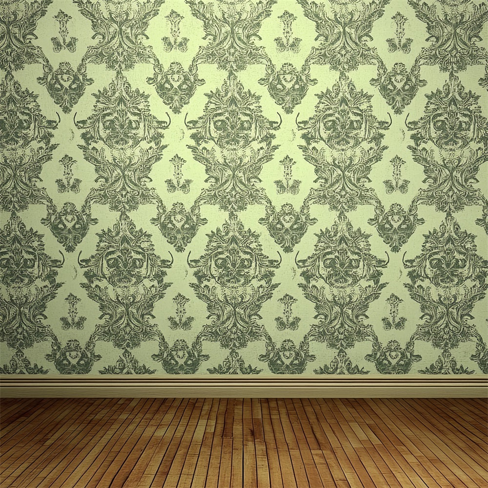 Victorian Backdrop Grüner Damast Holzboden Vintage Backdrop CSH4-319