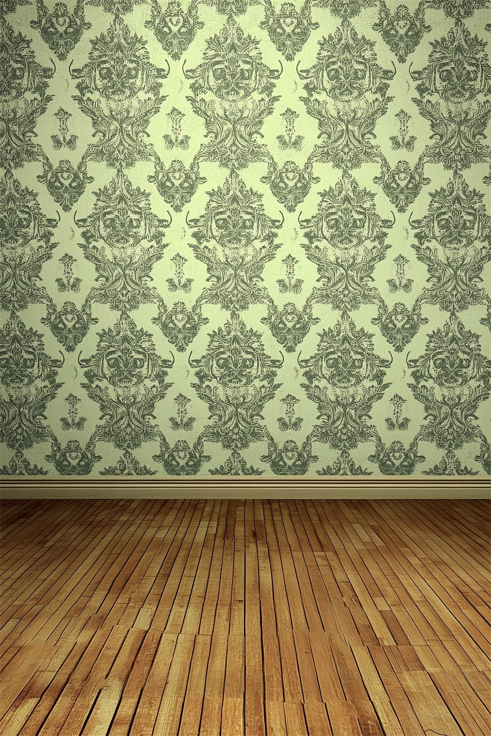 Victorian Backdrop Grüner Damast Holzboden Vintage Backdrop CSH4-319