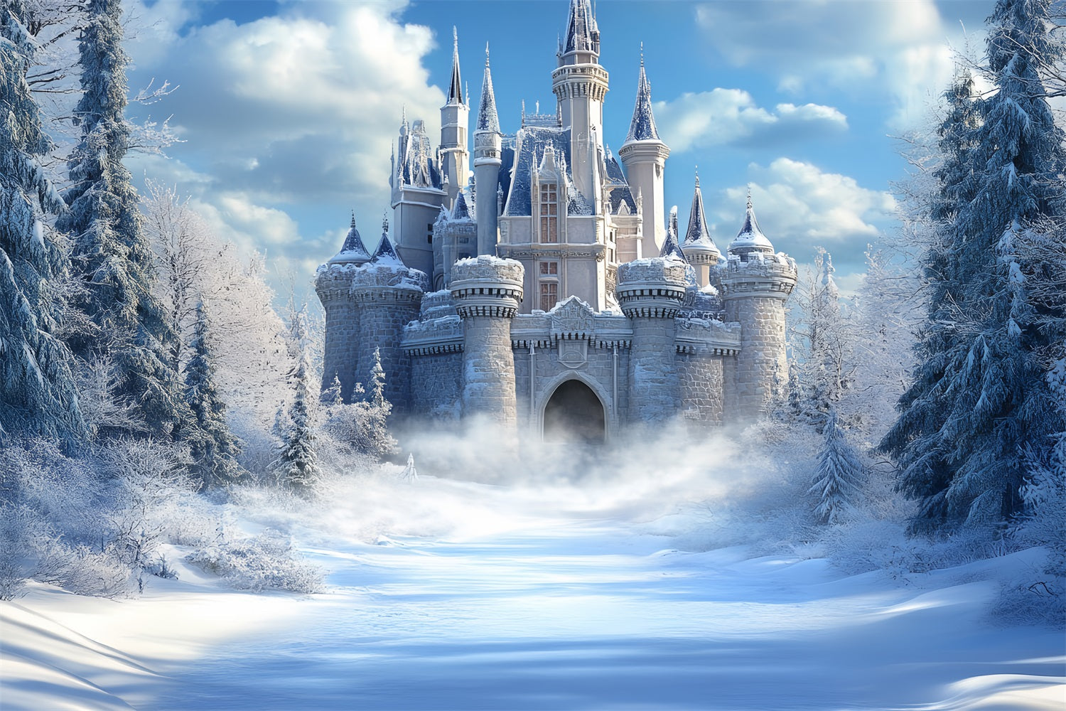 Winter Castle Backdrop Gefrorenes Königreich Heller Himmel Backdrop CSH4-324