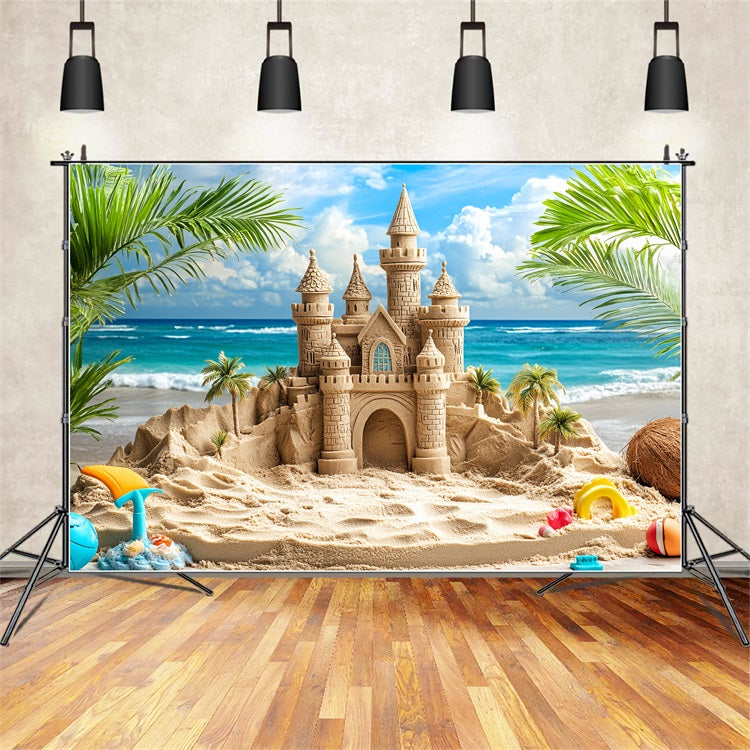 Schloss-Hintergrundkulisse Sommer-Sandburg-Wellen-Hintergrundkulisse CSH4-327