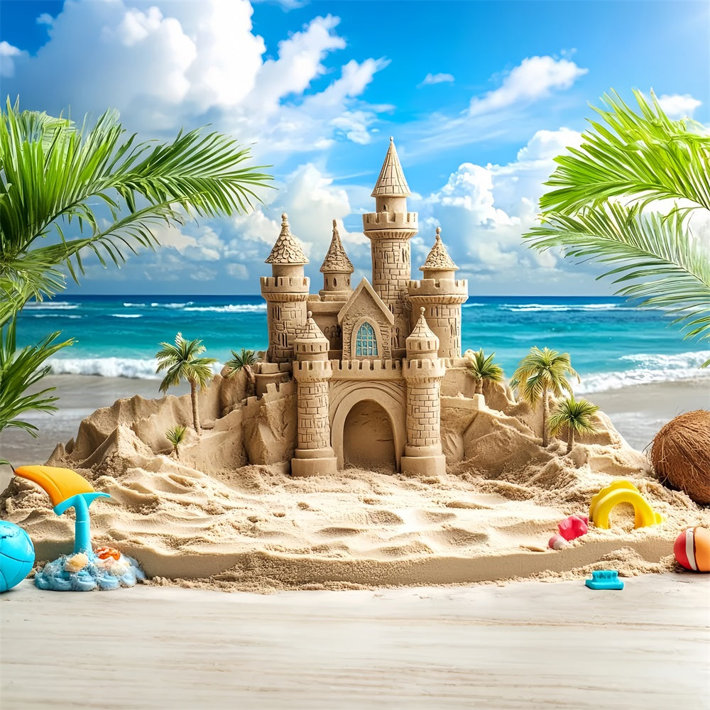 Schloss-Hintergrundkulisse Sommer-Sandburg-Wellen-Hintergrundkulisse CSH4-327