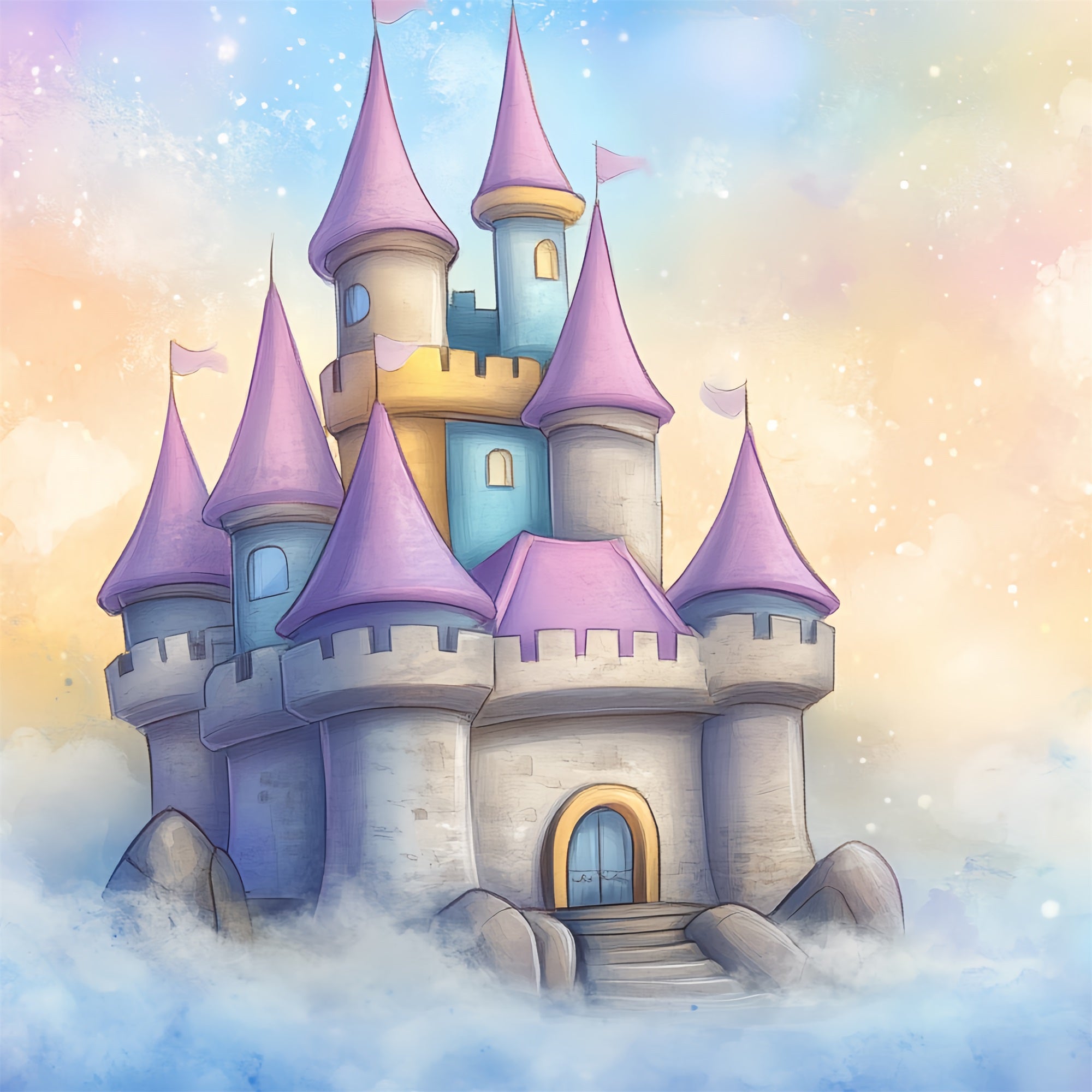 Backdrop Schloss verträumt Cartoon Wolken Hintergrund CSH4-334