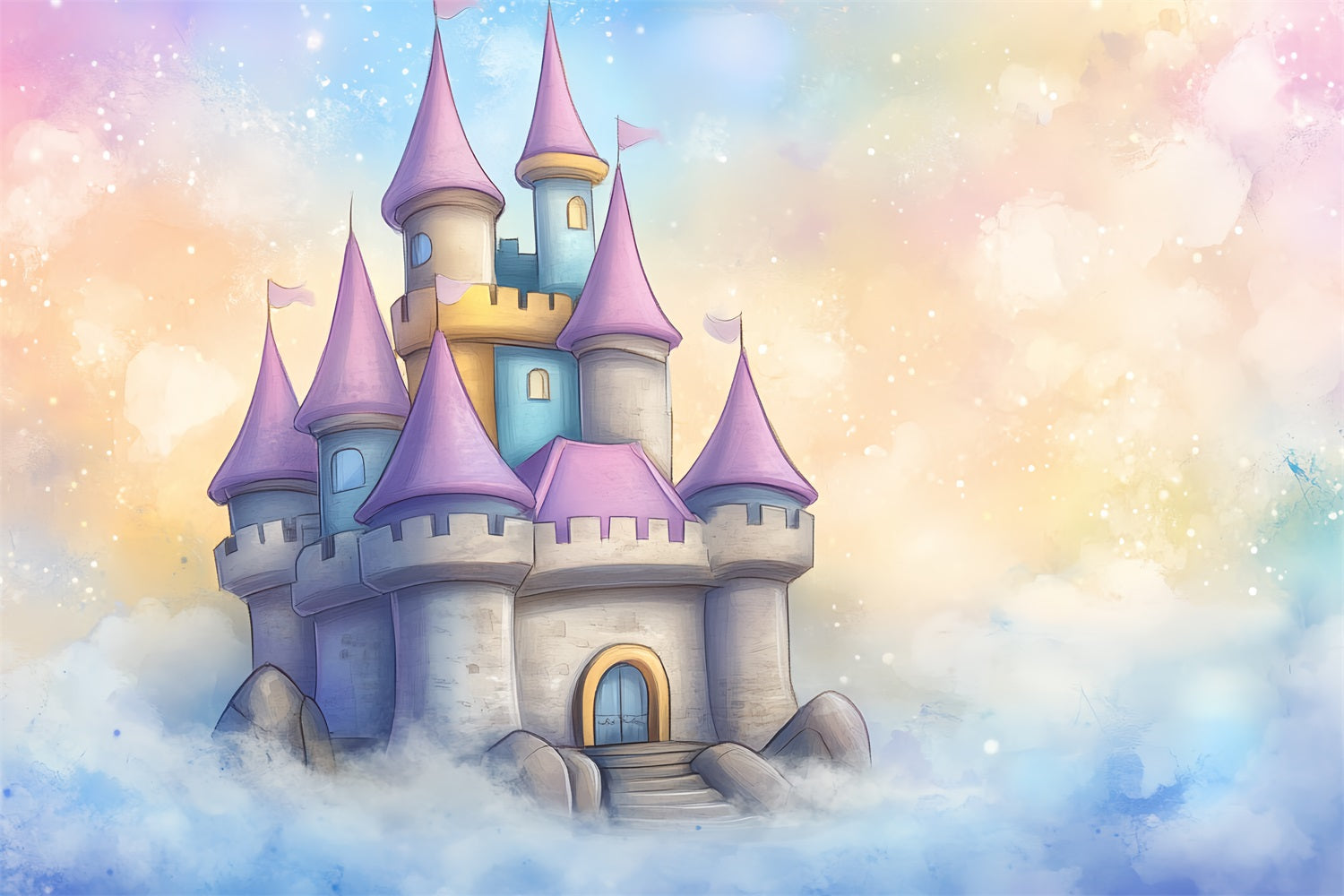 Backdrop Schloss verträumt Cartoon Wolken Hintergrund CSH4-334