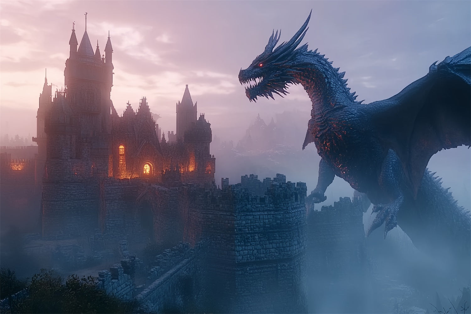 Backdrop Burg Mitternachtsdrache Mittelalterlicher Hintergrund CSH4-341