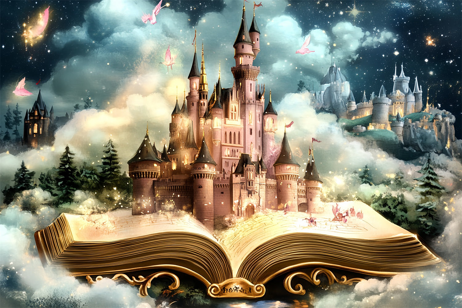 Schloss Backdrops Magisches Märchenbuch Sternenhimmel Backdrop CSH4-347