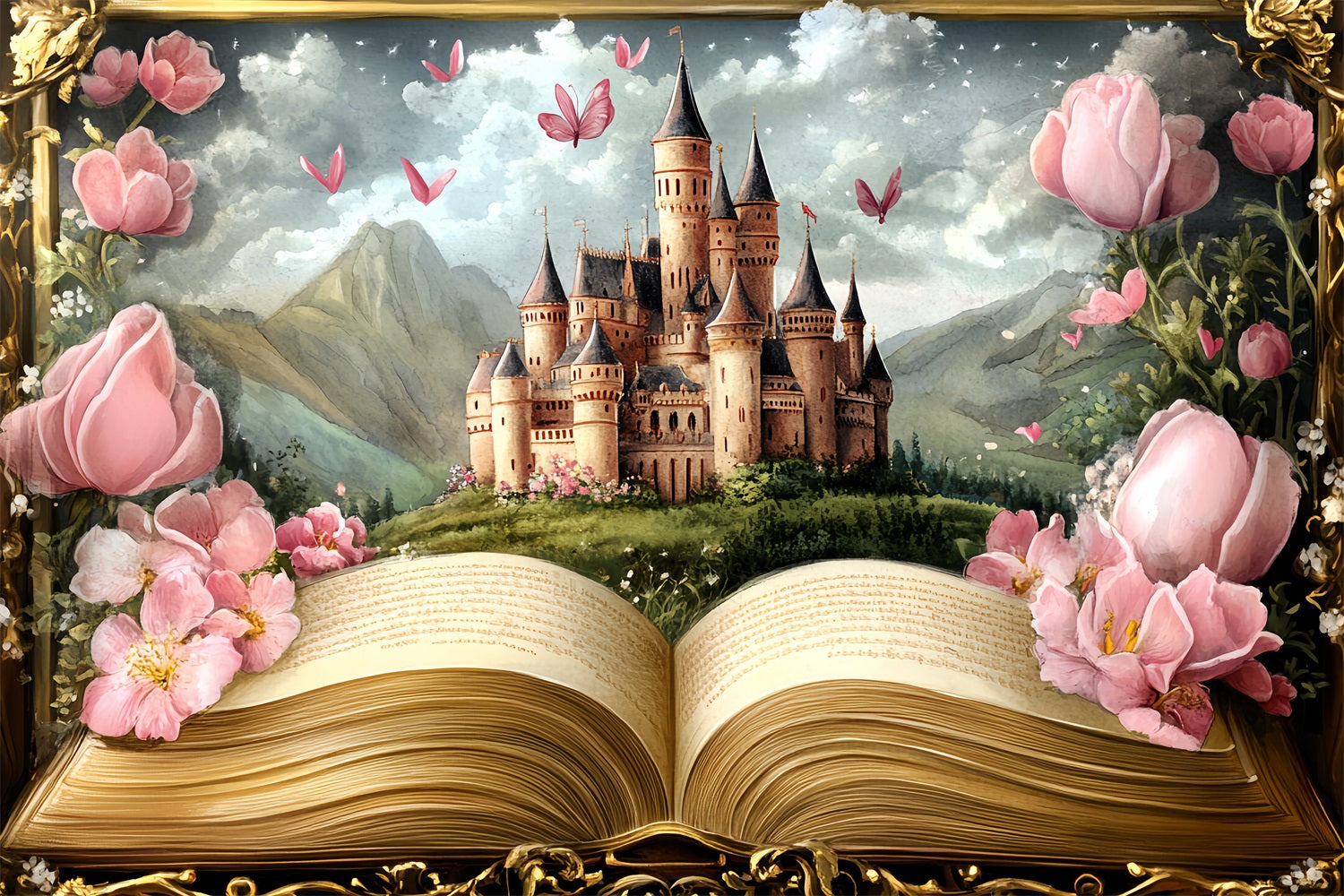 Prinzessin Schloss Hintergrundkulisse Floral Story Scene Hintergrund CSH4-348