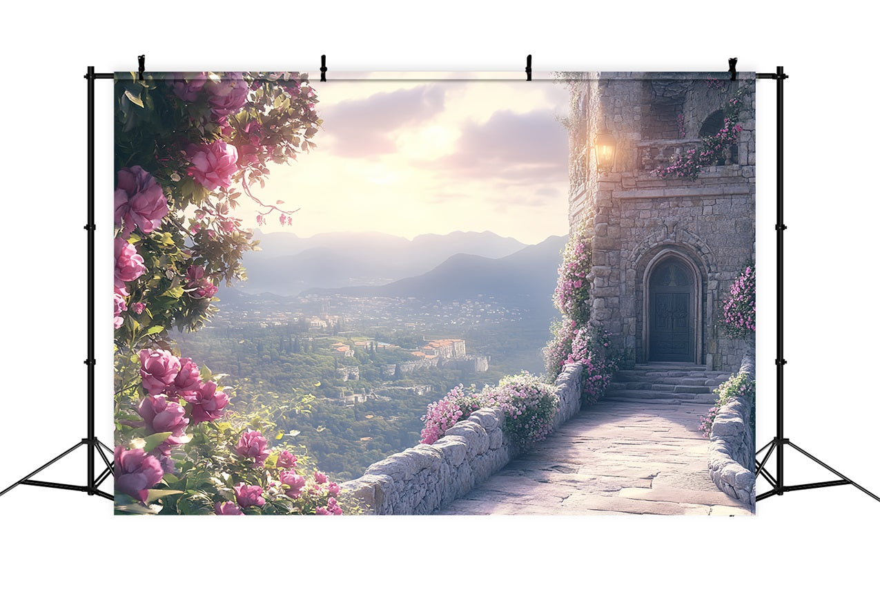 Burgwand Hintergrund Märchenhafter Blumenweg Hintergrund CSH4-356