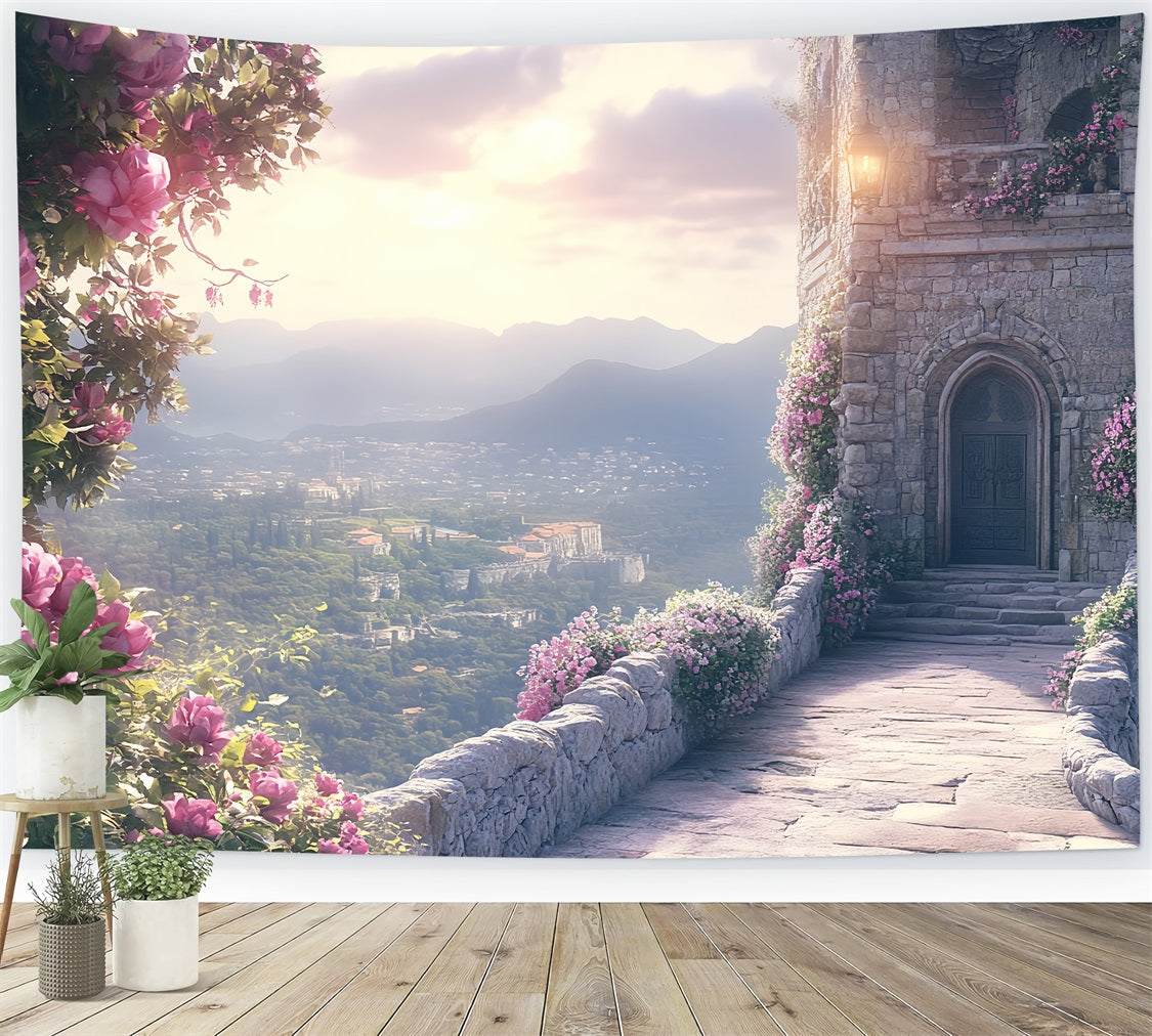 Burgwand Hintergrund Märchenhafter Blumenweg Hintergrund CSH4-356