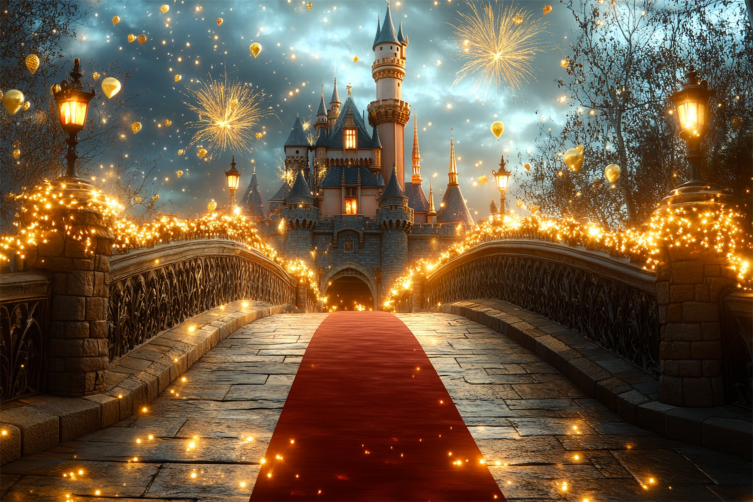 Castle Backdrops Feuerwerk Celebration Brücke Backdrop CSH4-359