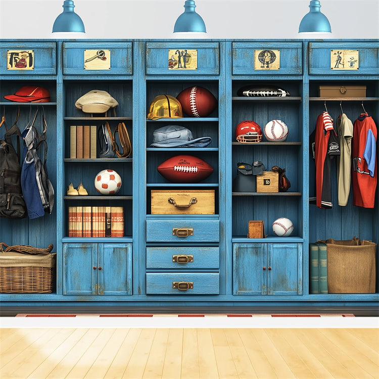 Sport-Themen-Hintergrundkulisse Vintage Blau Sportgeräte Hintergrund CSH4-365