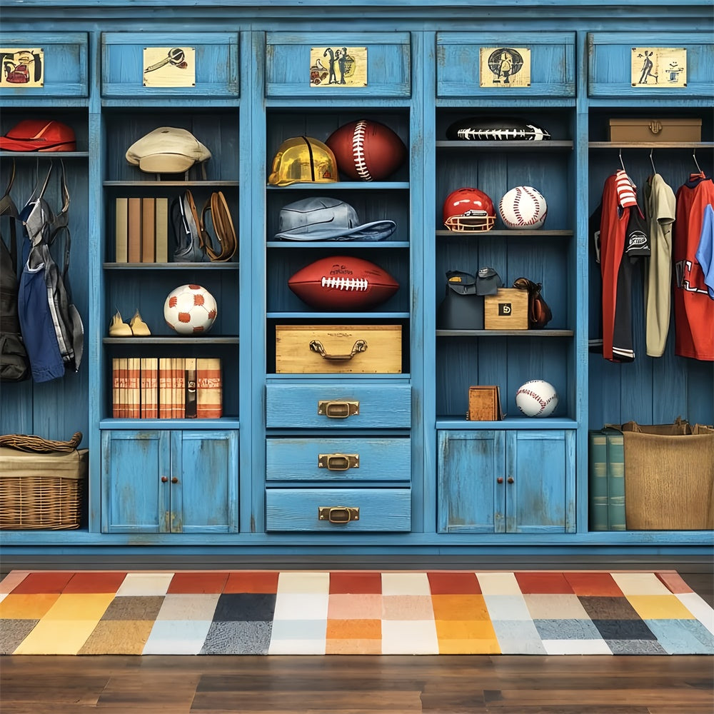 Sport-Themen-Hintergrundkulisse Vintage Blau Sportgeräte Hintergrund CSH4-365