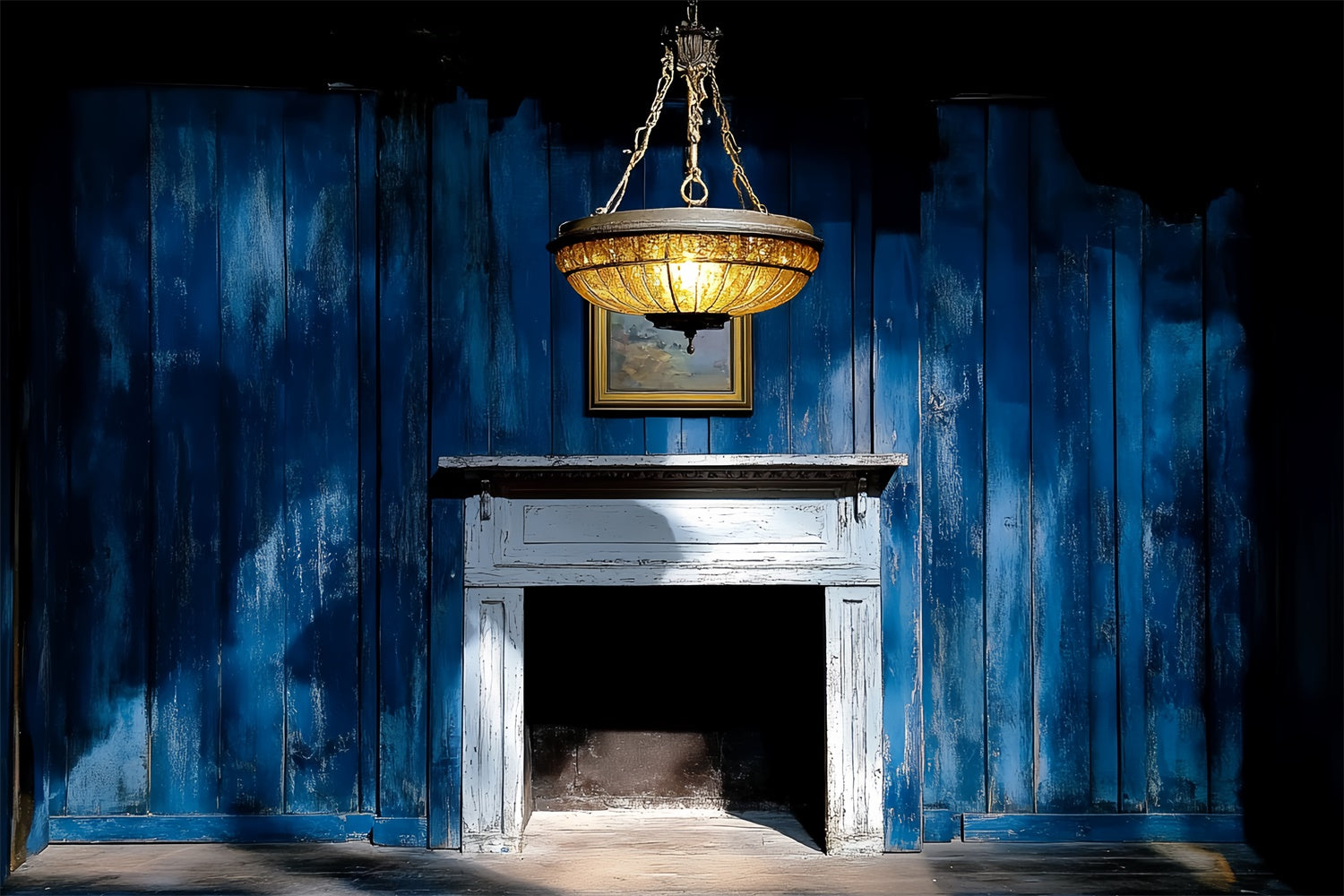 Retro Backdrop Blaue Holzwand Kamin Vintage Backdrops CSH4-398