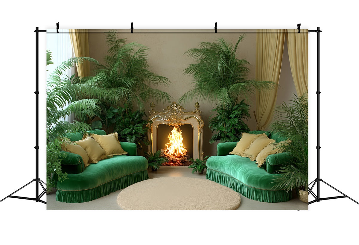 Vintage Backdrops Gemütliches Zimmer Kamin Pflanzen Backdrop CSH4-410