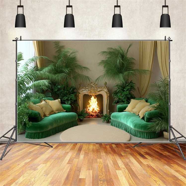 Vintage Backdrops Gemütliches Zimmer Kamin Pflanzen Backdrop CSH4-410