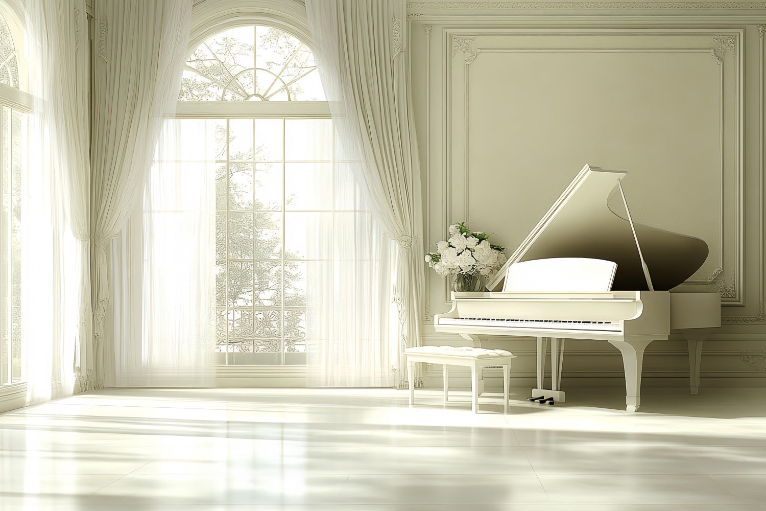 Weinlese-Fotohintergrund Weißes Klavier Eleganter Raum Hintergrund CSH4-414