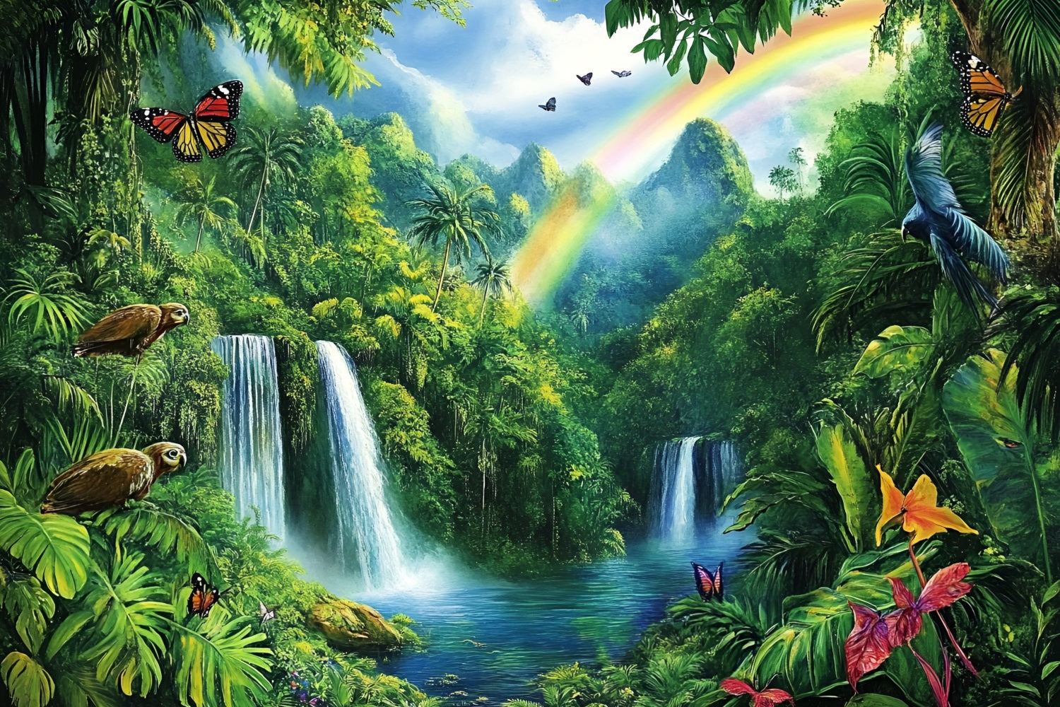 Wald Hintergrund Regenbogen Dschungel Wasserfall Hintergrund CSH4-71
