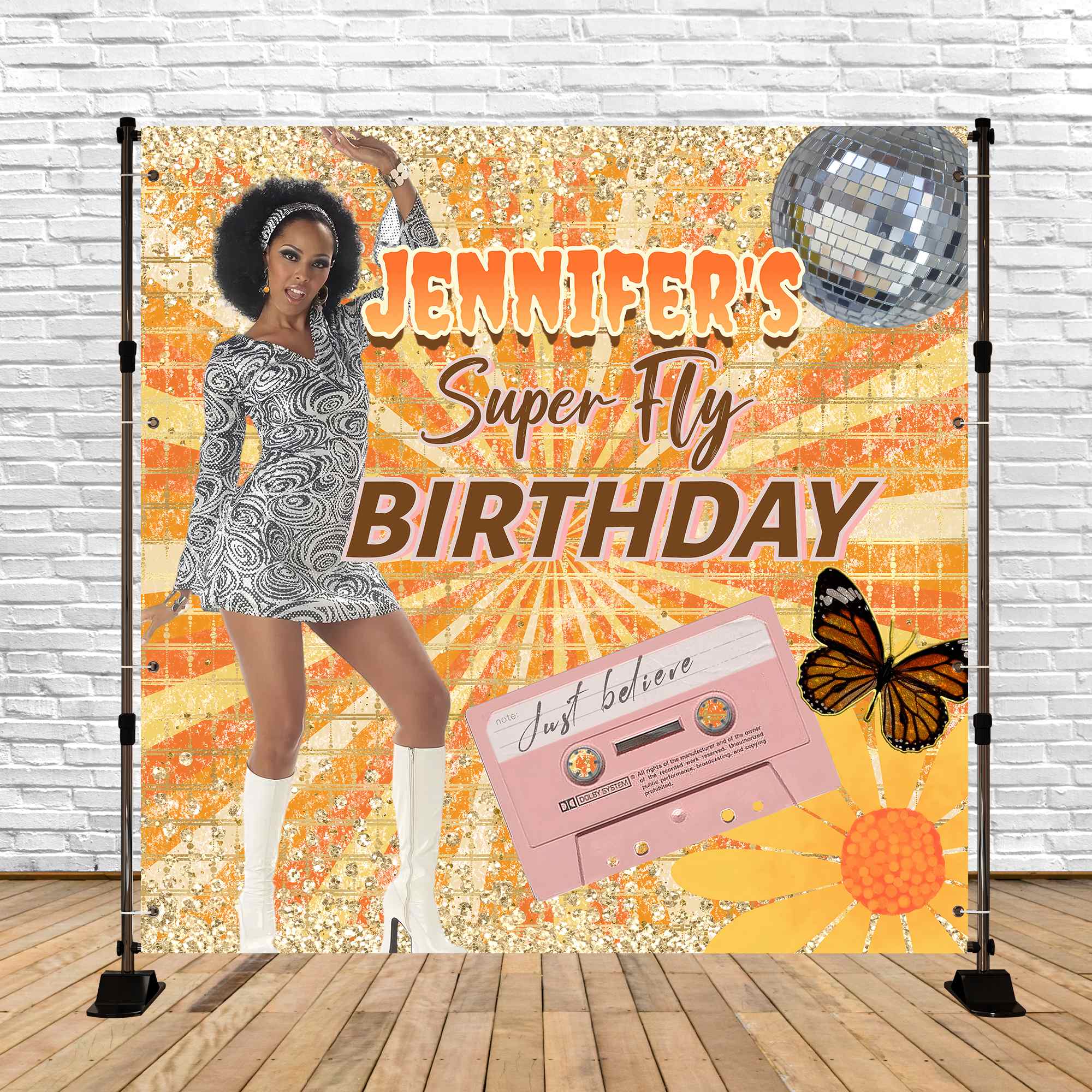 Personalisierte Geburtstag Backdrops Funky Pailletten Geburtstag 70er Jahre Backdrop CSH5-1
