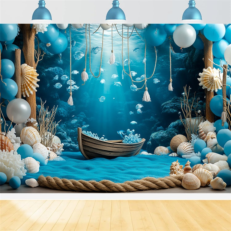 Unterwasserhintergrund Blaue Koralle Holzboot Sommerhintergrund CSH5-105
