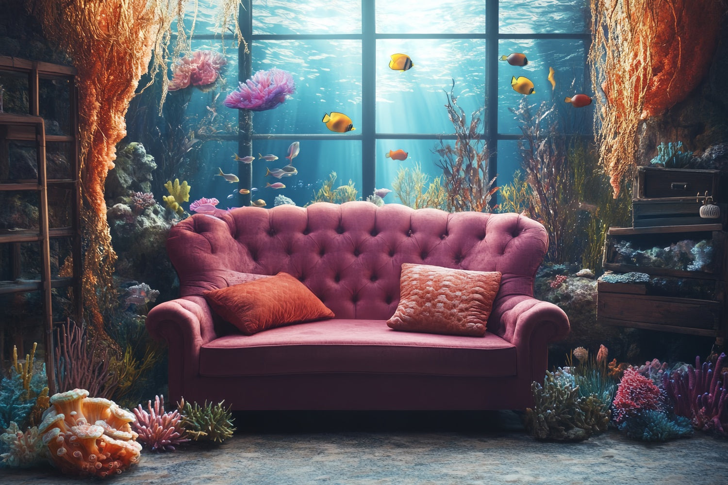 Sommer-Hintergrundbilder Vintage-Sofa Meerblick-Hintergrundbilder CSH5-113
