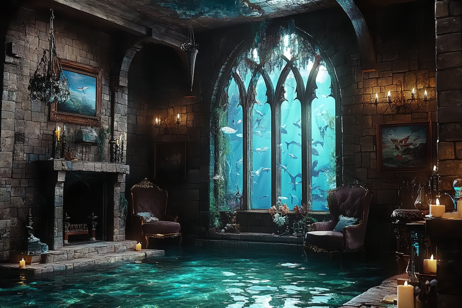 Unterwasserhintergrund Gothic Sea Castle Sommerhintergrund CSH5-114