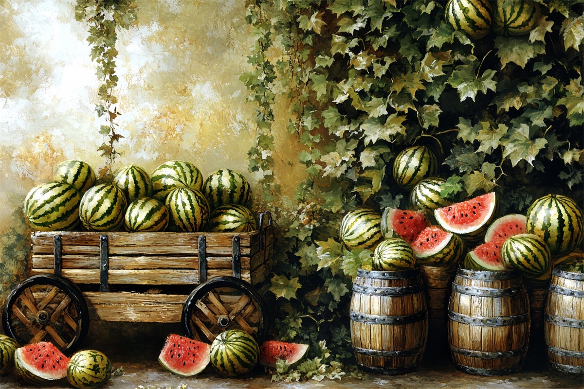 Wassermelone Fotohintergrund Vintage Obststand Sommerhintergrund CSH5-126