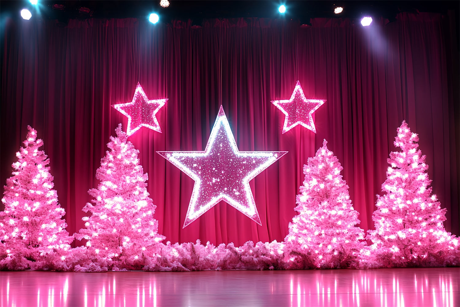 Weihnachten Bühne Backdrops Sparkling Pink Trees Star Backdrop CSH5-146