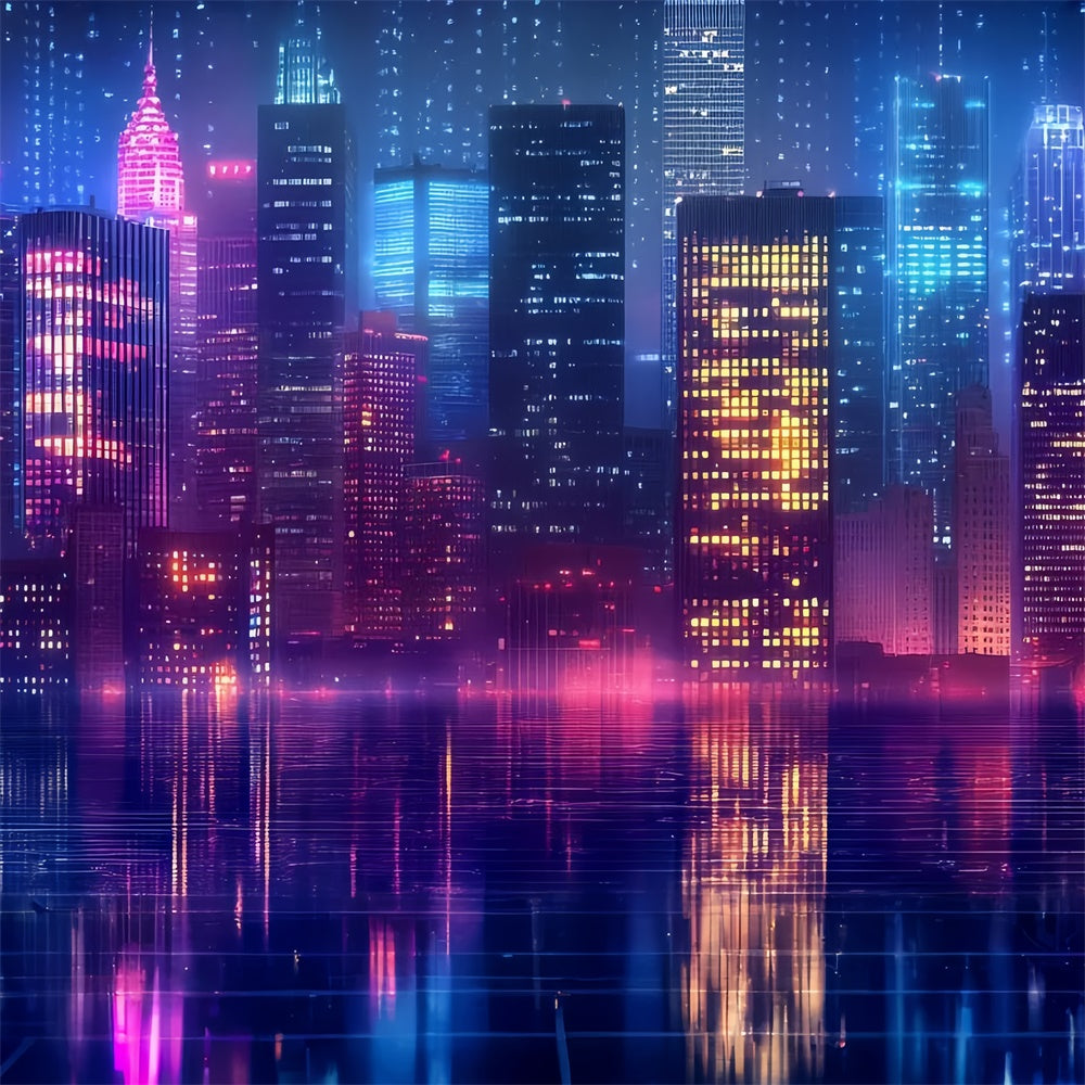 80er Jahre Fotohintergrund Neon Retro City Lights Backdrop CSH5-183