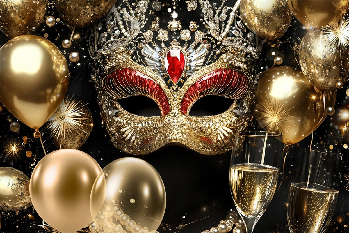 Maskenball Fotokulisse Rote Edelsteinmaske Champagner Kulisse CSH5-218