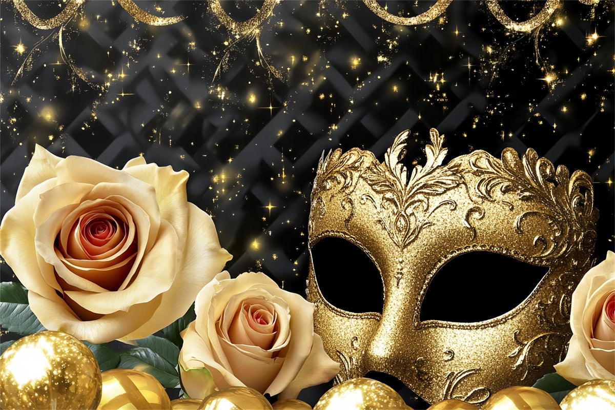 Maskerade Party Backdrop Elegant Gold Maske Rose Backdrop CSH5-219