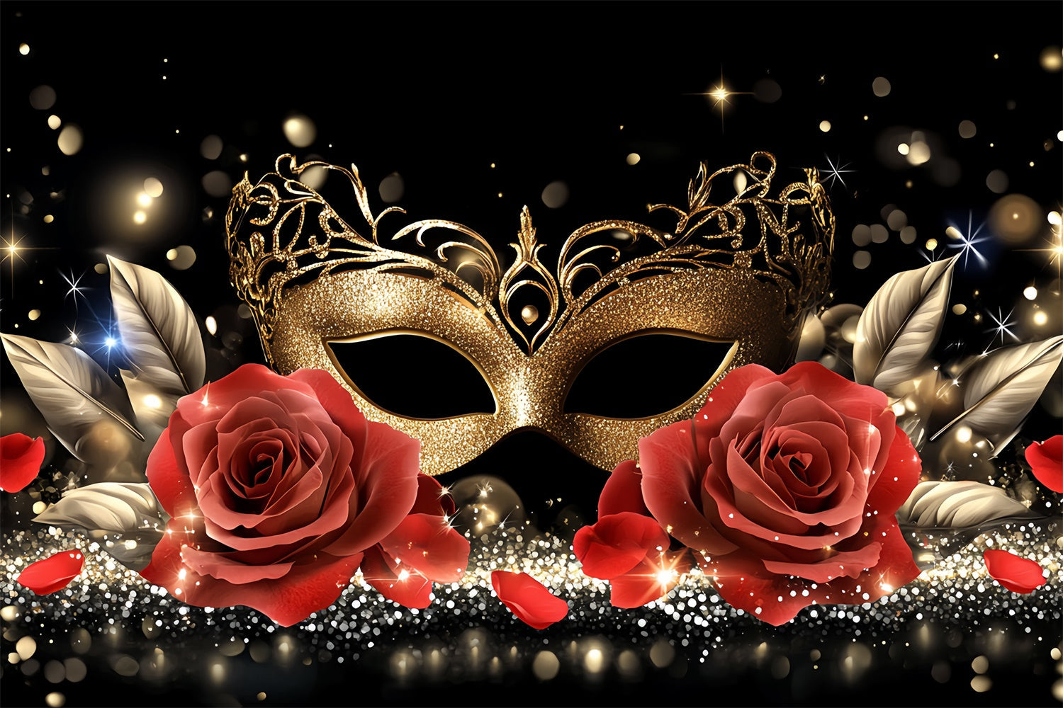 Maskerade Fotokulisse Gold Maske Romantische Rose Hintergrund CSH5-223