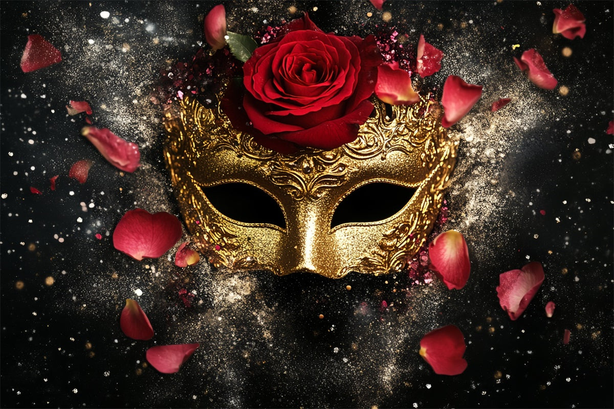 Maskerade Ball Fotohintergrund Rote Rose Glitter Maske Hintergrund CSH5-225