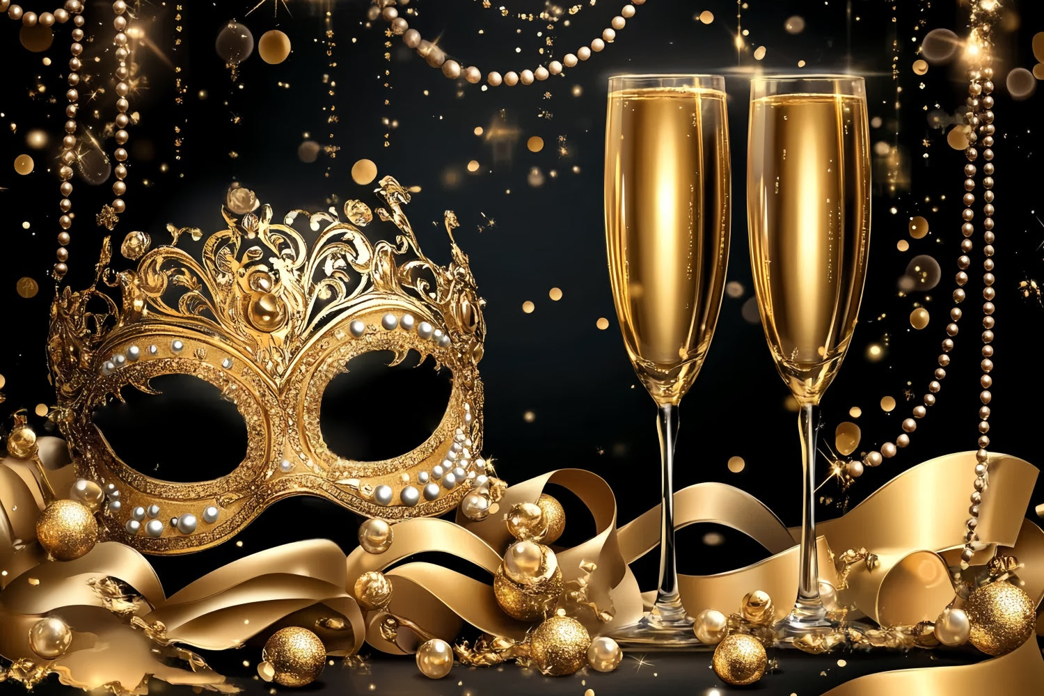 Maskerade Backdrop Design Perlen Champagner Glam Maske Backdrop CSH5-226