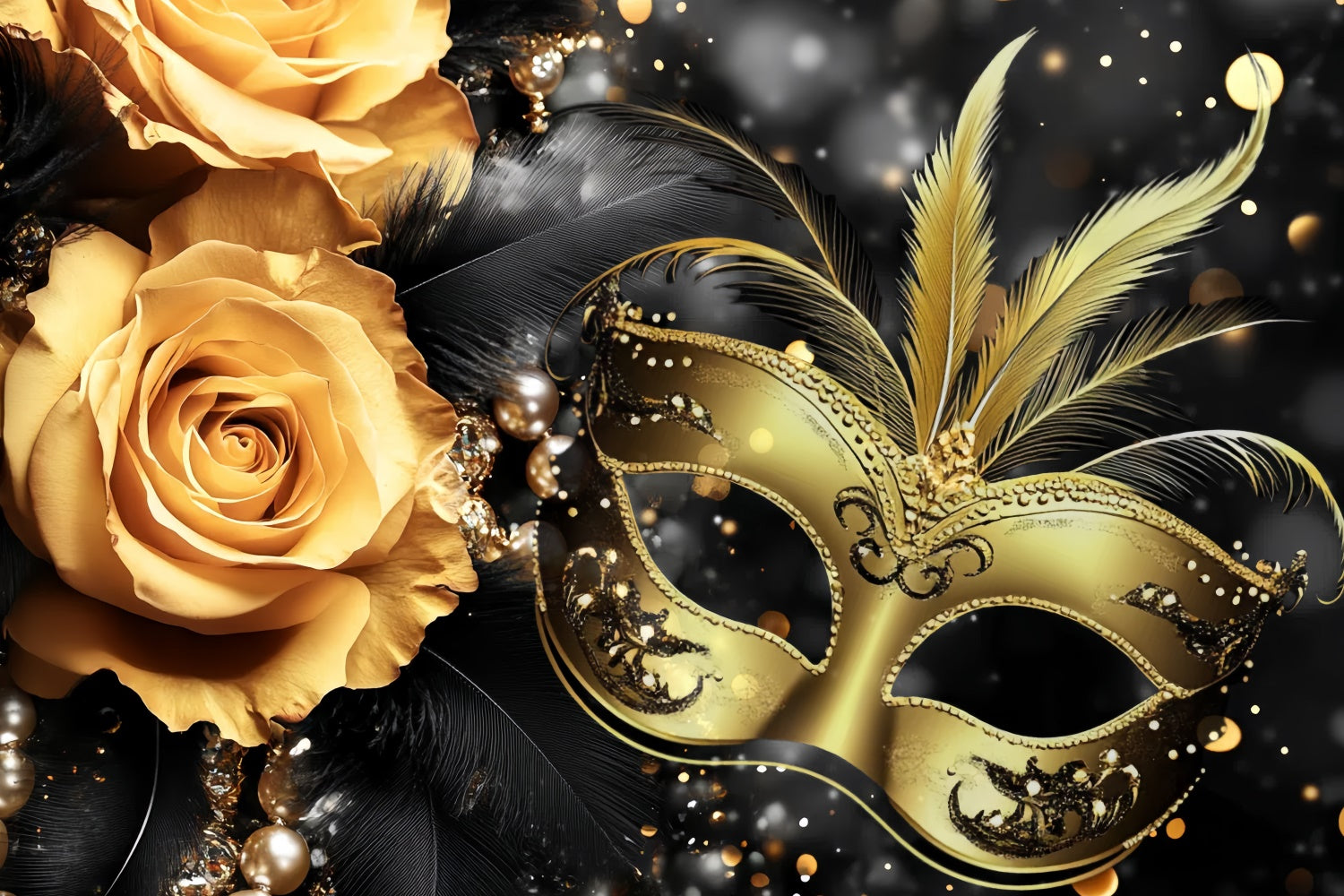 Maskerade Party Ideen Schwarze Federn Floral Maske Hintergrund CSH5-228