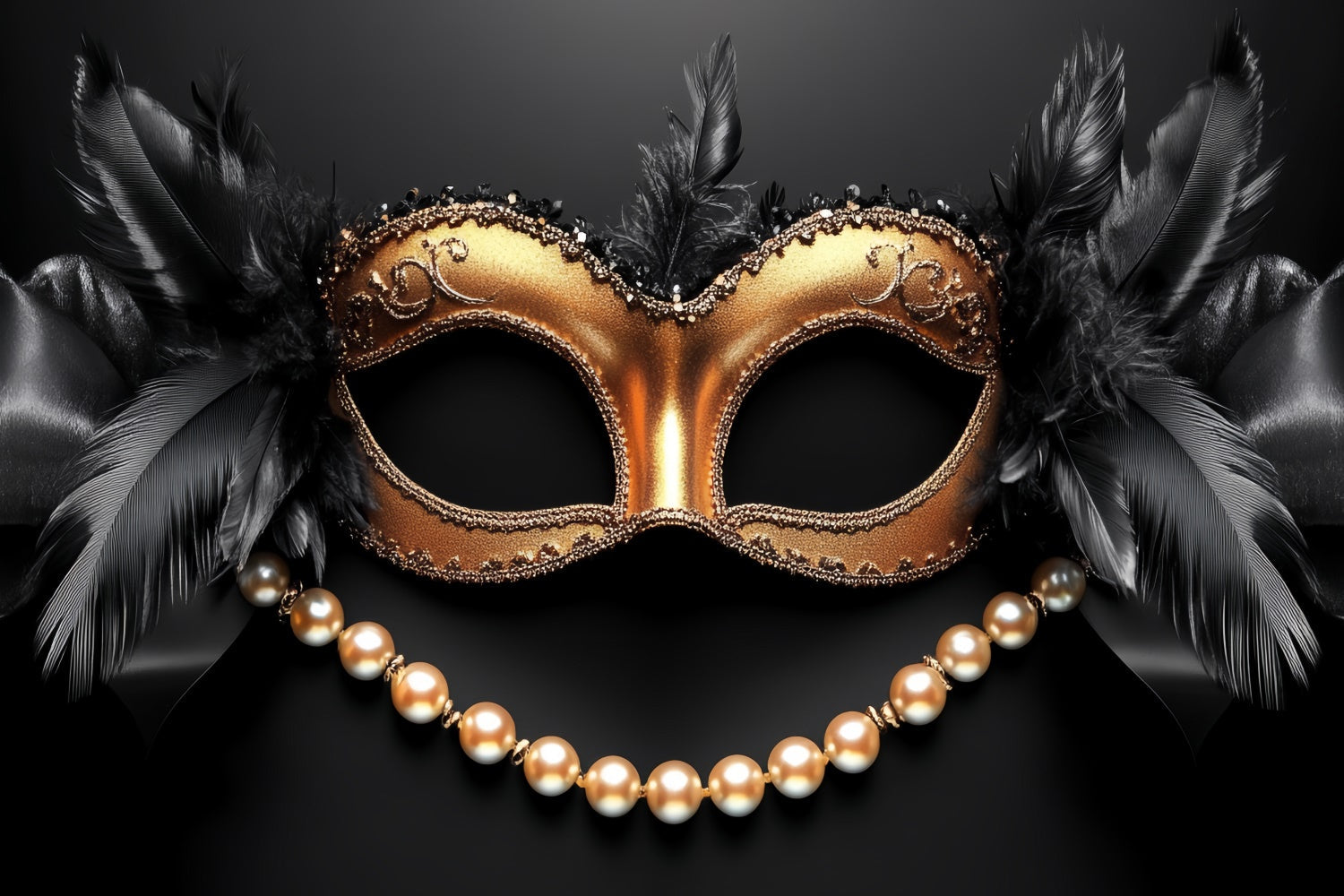 Maskerade Party Backdrop Schwarze Feder Gold Perle Backdrop CSH5-230