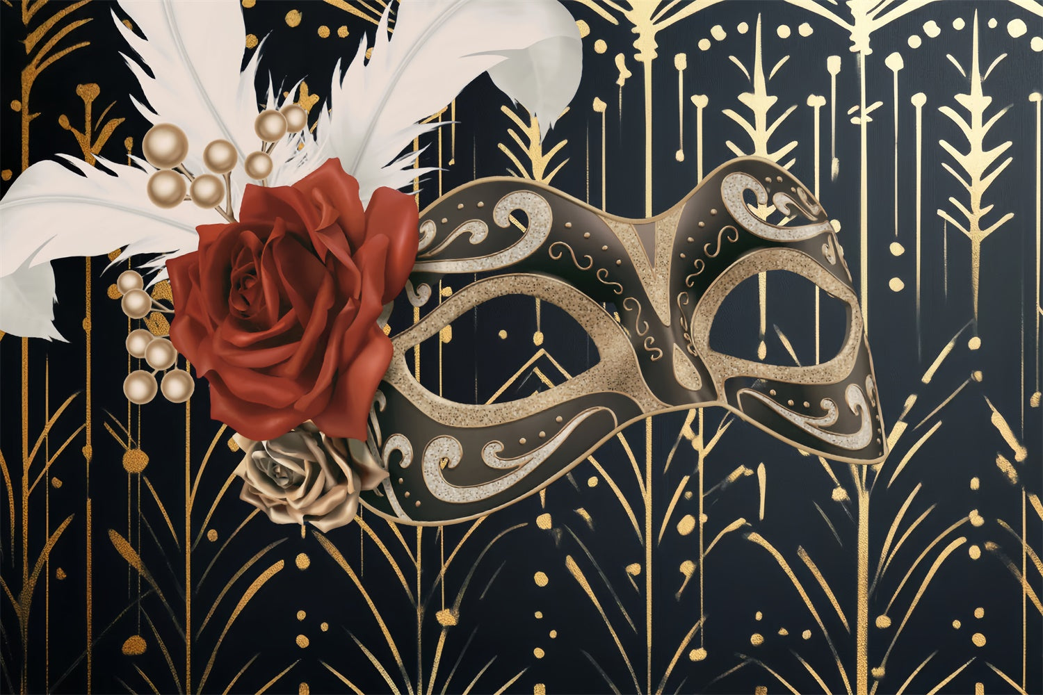 Maskerade Backdrop Ideen Goldene Muster Rose Maske Hintergrund CSH5-237